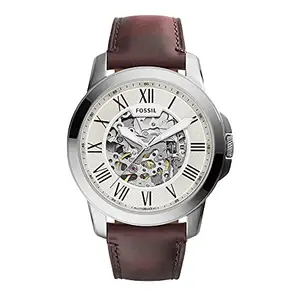 Fossil Men Leather Grant Analog Off-White Dial Watch-Me3099, Band Color-Brown