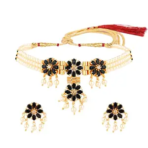 Jewel Pari Women's Crystal Beaded Necklace Set, Black