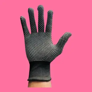Peeruka Sports PVC-Dotted Cotton Gloves, Enhanced Grip, Black, Cricket and Biking Gloves, 1 Pair