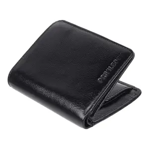 PRIVILEDGE Black Bifold Book Shape Wallet: Unveil Elegance with Secure Flap Closure | Genuine Leather | 2 Compartments | 8 Card Slots | Unique Button Flap Closure| Best Gift for Men