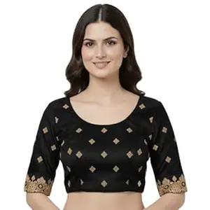 Velvet Blouse for Women | Half Sleeve Round Neck Super Soft Velvet Readymade Saree Blouse with Multi Sequin Work