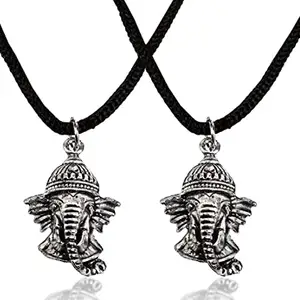 (Set Of 2 Pcs) Good Luck Hindu God Shri Lord Ganesha/Ganpati Maharaj Face Head Religious Spiritual Locket Pendant Necklace With Cotton Dori