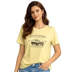 London Hills Women’s Loose Fit Graphic Printed T-Shirt | Soft Cotton Blend Fabric | Round Neck Half Sleeve Casual Top, Travel & College