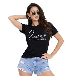 NAVRAAH Women Printed Love Cotton T-Shirt | Regular Fit | Round Neck | Half Sleeve | Soft Breathable Cotton Casual & Everyday Wear Top