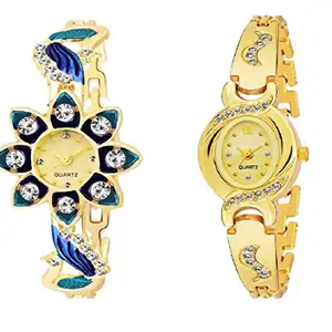RPS FASHION WITH DEVICE OF R Analogue Girls' Watch (Golden Dial Golden Colored Strap) (Pack of 2)