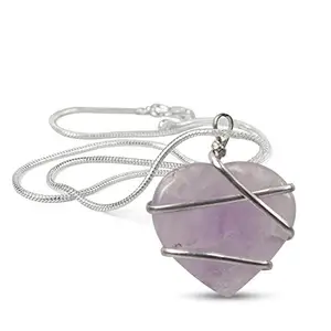 Reiki Crystal Products Amethyst Pendant Heart Wire Wrapped Crystal Stone Pendant/Locket with Metal Chain for Reiki Healing and Crystal Healing Gemstone Size 30-35 mm Approx