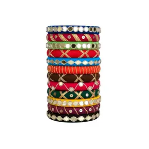Taasha Craft Aarshi Mirror and Gotapatti Handcrafted Bangles, Handcrafted Cotton Thread Bangle Set Women & Girls Size 2.12 Set of (12 Bangles)