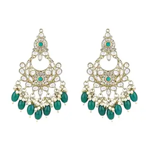 I Jewels Gold Plated Traditional Kundan Pearl Chandbali Earrings For Women/Girls (E3156G)