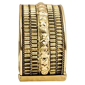 INDIAN ART VILLA 3.5" Brass Antique Rare Design Openable Cuff Kada Bracelet Bangle | Fashionable Wearing for Men & Women Collectibles Gift Item