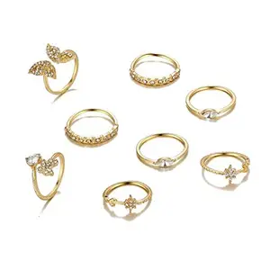 Jewels Galaxy Jewellery For Women Gold Plated Contemporary Butterfly inspired Stackable Rings Set of 8 (JG-PC-RNGV-998)