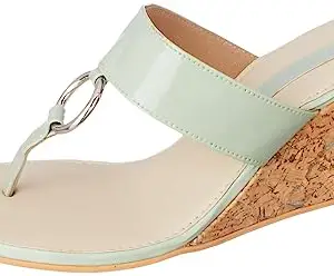 Signature Sole Women's T-Strap Wedge Heels Sea Green Fashion Sandals - 6 UK (39 EU) (9 US) (SS2409_39)