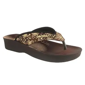 AEROBLU Brown Synthetic Floral Casual Lightweight Open Toe Comfortable Flat Slipper For Women (AEAAE6-BROWN-40)