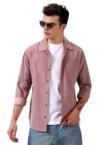 BEYOUNG Mauve Pink Solid Suede Urban Shirt for Men