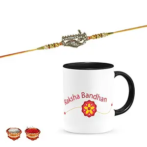 Manonita Rakhi Gift for Brother, bhaiya bhabhi, Gift Set (Rakshabandhan Mug, Roli,Chawal) BLACKMUG-10-BH
