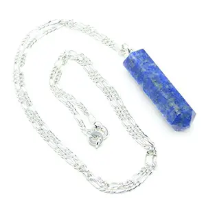 Nature's Crest Lapis Lazuli Pencil Pendant Natural Stone with Hook & Ring Energized & Charged for Reiki & Crystal Healing (With Original Silver Chain 18")