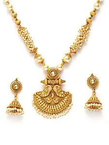 PANASH Alloy Stylish Gold Plated Wedding Jewelry Set for Women and Girl Necklace Earring Jewelry for Women Gift