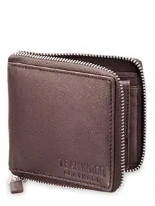 TEAKWOOD LEATHERS Teakwood Genuine Leather RFID Protected Zip Around Wallet for Men(Wine)
