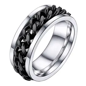 U7 U7 Men Black Ring Stainless Spinner Pinky Rings Size 11 Black Cuban Link Ring