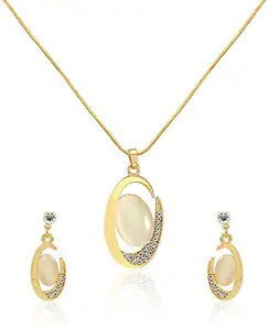 Giftipedia Gold Plated Pendant Necklace Set with Oval Pendant, Crystals, 46 cm Chain