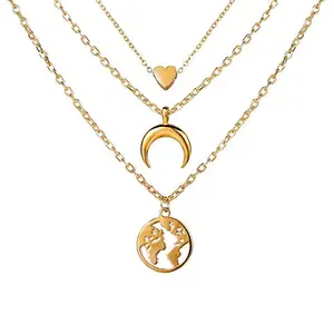 Jewels Galaxy Golden Brass Multi Strand Necklace for Women (CT-NCKV-44161), gold, onesize