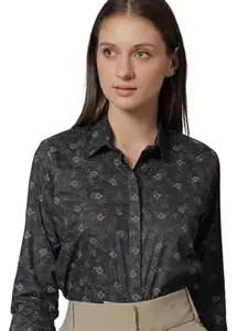 Hancock Floral Printed Regular Fit Cotton Satin Formal Shirt(16092BlackM)
