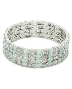 YouBella Jewellery Celebrity Inspired American Diamond Studded Bracelet Bangles for Girls and Women (Silver) (2.8)