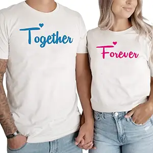 Regular Fit T-Shirt for Men & Women/Couples, T-Shirt for Husband and Wife, Girlfriend and Boyfriend T-Shirt, Honeymoon T-Shirt (Set of 2, Generic-nw-coup-tee-002-MM_FXXL) White