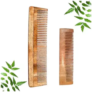 Neem Wood Pocket And Dual Tooth Comb Combo for Dandruff, Hair fall control
