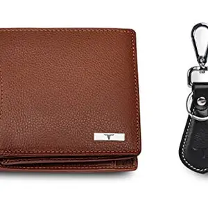 URBAN FOREST Oliver Redwood Leather Wallet & Premium Black Keychain Combo Gift Set for Men