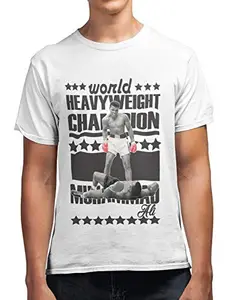 Revind.442 Revind 442 Muhammad Ali Heavy Weight Champion Men's 100% Cotton Round Neck T-Shirt White