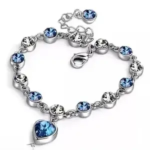 BELLORAJEWELS Ocean Blue Heart Charm Bracelet for Women & Girls – Silver-Plated Adjustable Chain with Blue & White Crystal Beads – Elegant Gift Jewelry Heart Bracelet with Lobster Claw Clasp Adjustable Chain Jewelry Bracelet