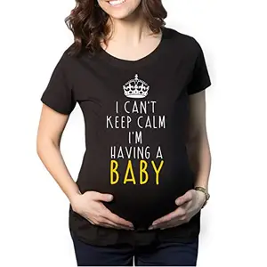 TheYaYaCafe Mothers Day I Can't Keep Calm I am Having a Baby Women's Pregnancy Maternity T-Shirt Top Tee Round Neck Half Sleeves Black Large