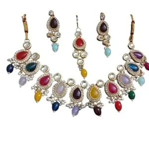 Sizzling Graceful Women Necklace Traditional Bridal Jewelry Set - Multi Colour