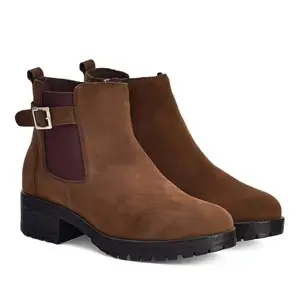 YOHO Chelsea Boot Suede for Women | Bold stylish strap| Elegance| attractive | premium | Fur Lining | Stylish Casual Shoes|Comfortable Fit | Chocolate Brown - UK 3