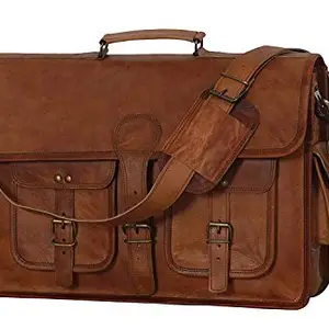 ZNT BAGS 15 inch Genuine Leather Laptop Office Messenger Bag (Brown)