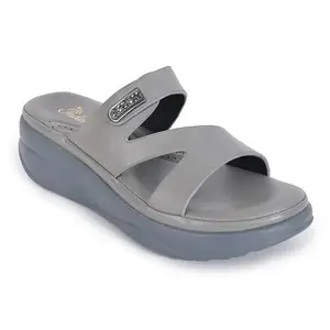 Padchin Women Smart Casual Round Toe Grey Embellished Wedge Heel