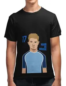 Revind.442 Sky Blues of Manchester, Kevin De Bruyne: Cartoon Caricature' Men's Pure Cotton Graphic Printed T-Shirt