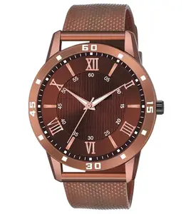 411|Brown Dial PU Strap Stylish Analog Watch for Men-MAHDV/BK