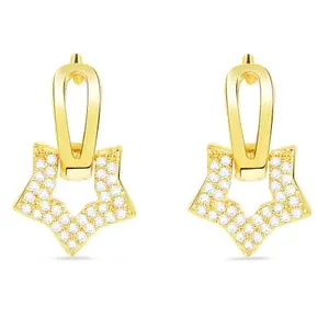 Tanaira Clip On Hoop Earring With Drop Star Shape Austrian Cubic Zirconia Diamond Gold For Women And Girls