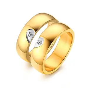Via Mazzini Stainless Steel Connected Hearts Proposal Couple Rings for Girls and Boys (Ring0266)