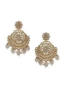 I Jewels Gold Plated Traditional Kundan & Stone Studded Chandbali Earrings For Women (E3059) (Grey)