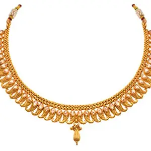 JFL - Jewellery for Less JFL - Traditional Ethnic One Gram Gold Plated Polki Diamond Designer Necklace Set with Earrings for Women & Girls.