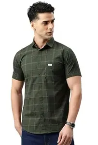 Majestic Man Men Comfort Slim Fit Checked Pure Cotton Half Sleeve Casual Shirt