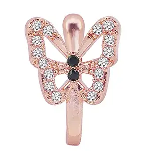 Peora Rose Gold Plated American Diamond Studded Butterfly Shape Nose Pin Stylish Jewellery Gift for Women & Girls (PX8NP01C)
