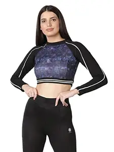 SAAVA Women's Polyester Spandex Full Sleeve Round Neck Gym/Excersice/Training/Sports Wear Top (Multi_S)
