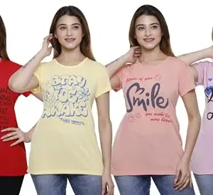 Nidhil Fashion Women T-Shirt (107W4_RYOP46_3XL_Multicolor_Pack of 4)