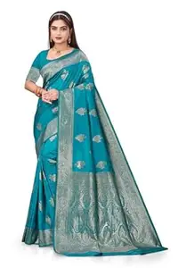 HETYASH Womens Banarasi Woven Soft Silk Saree Featuring Big Zari Butas And Floral Design On The Pallu With Banarasi Woven Soft Silk Blouse 5.5 Meter Saree 0.8 Meter Unstitched Blouse Piece
