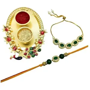 VACHANMOLI Premium Bhaiya Bhabhi Stone Rakhi/Bracelet pair rakhi/Lumba Rakhi for Bhabhi/Desingner Handmade Rakhi with Eligent Design Pooja Thali for Roli and Chawal For Unisex Adult