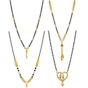 Brado Jewellery One Gram Gold Plated Combo of 4 Mangalsutra Necklace Pendant Tanmaniya Nallapusalu Black Bead Chain For Women and Girls