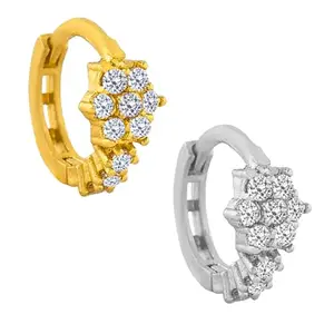 VAMA FASHIONS Silver & Gold Plated White Stone Piercing Ring Nose Pin Pierced Hole Type Nosepin Combo for Women & Girls